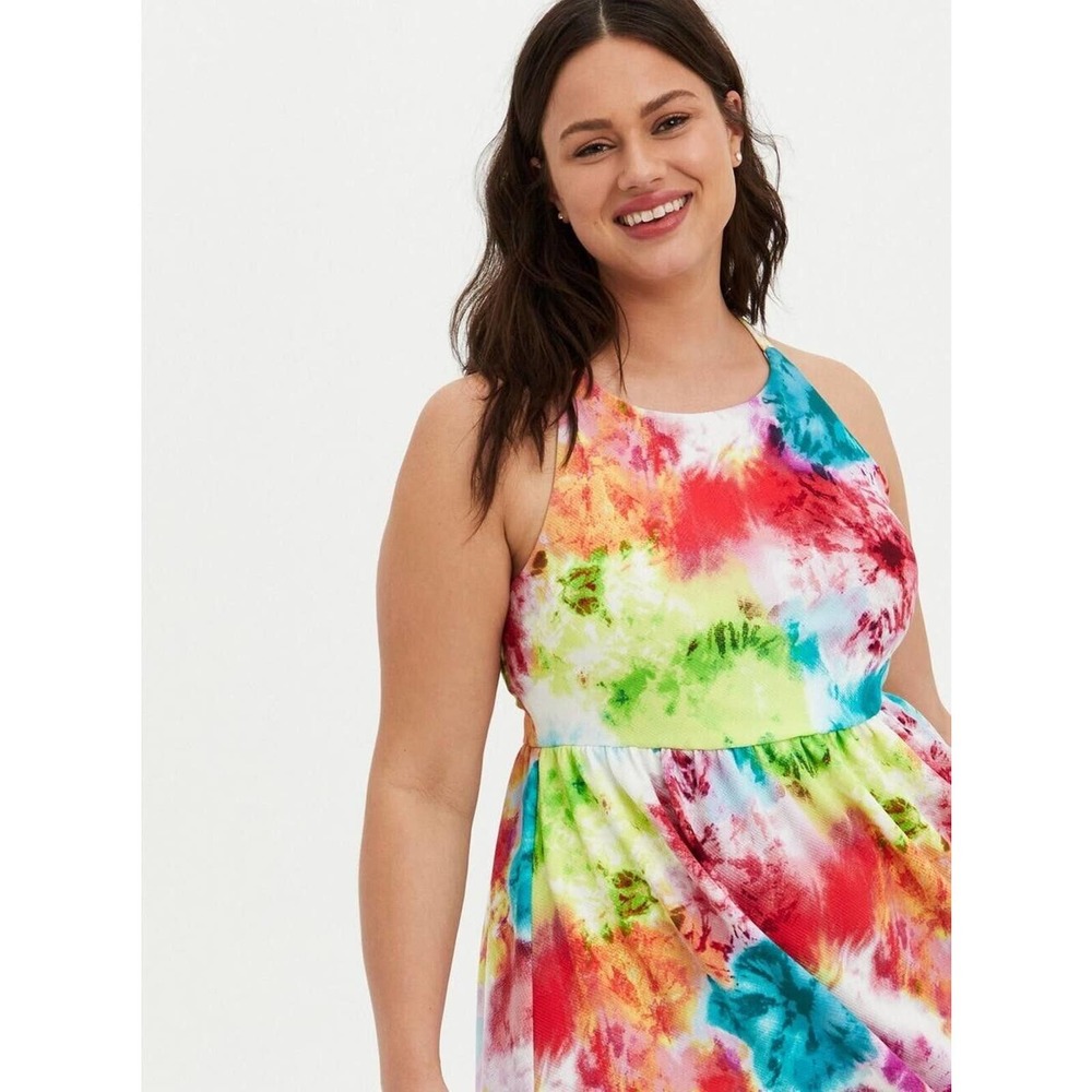 Torrid Mini Textured Knit Skater Dress Tie Dye Watercolor Women's Plus Size 4 4X - Picture 3 of 10